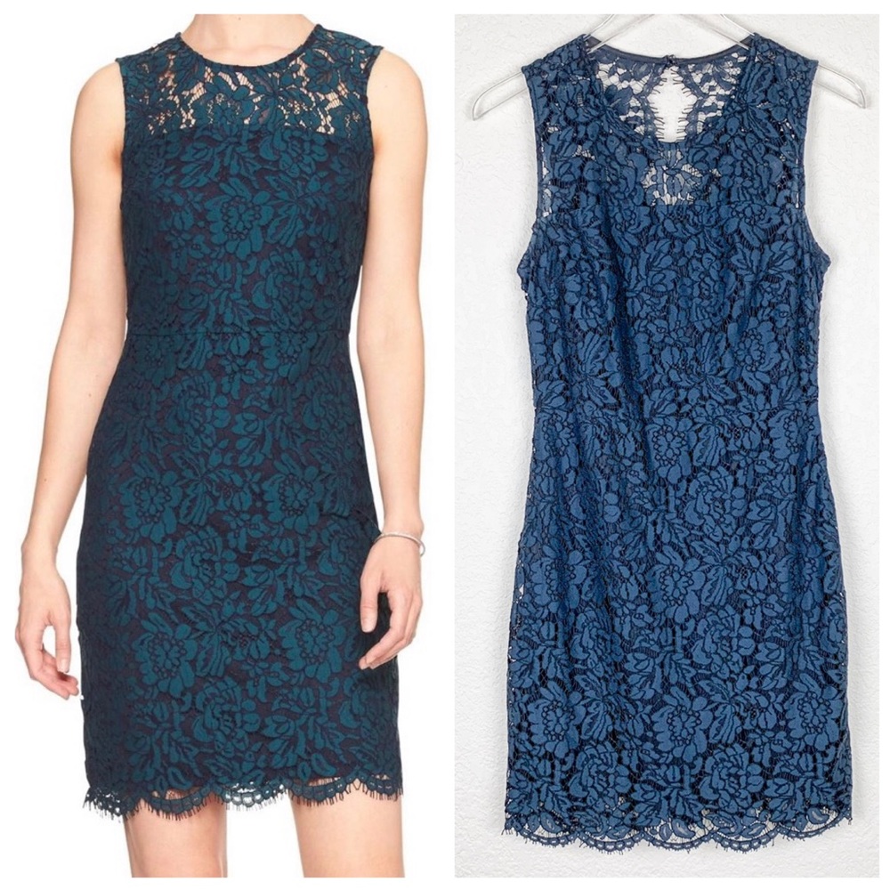 Banana Republic Lace Mini Dress - Teal and Navy